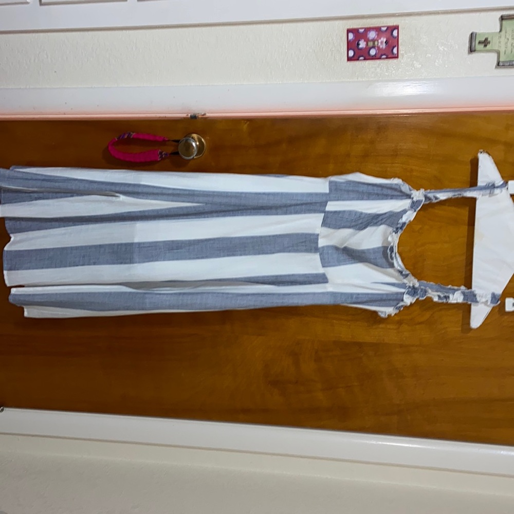 NWOT. striped blue and white dress   side slits.